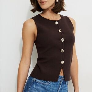 Dynamite Dark Brown Sleeveless Knit Tank with Gold Buttons